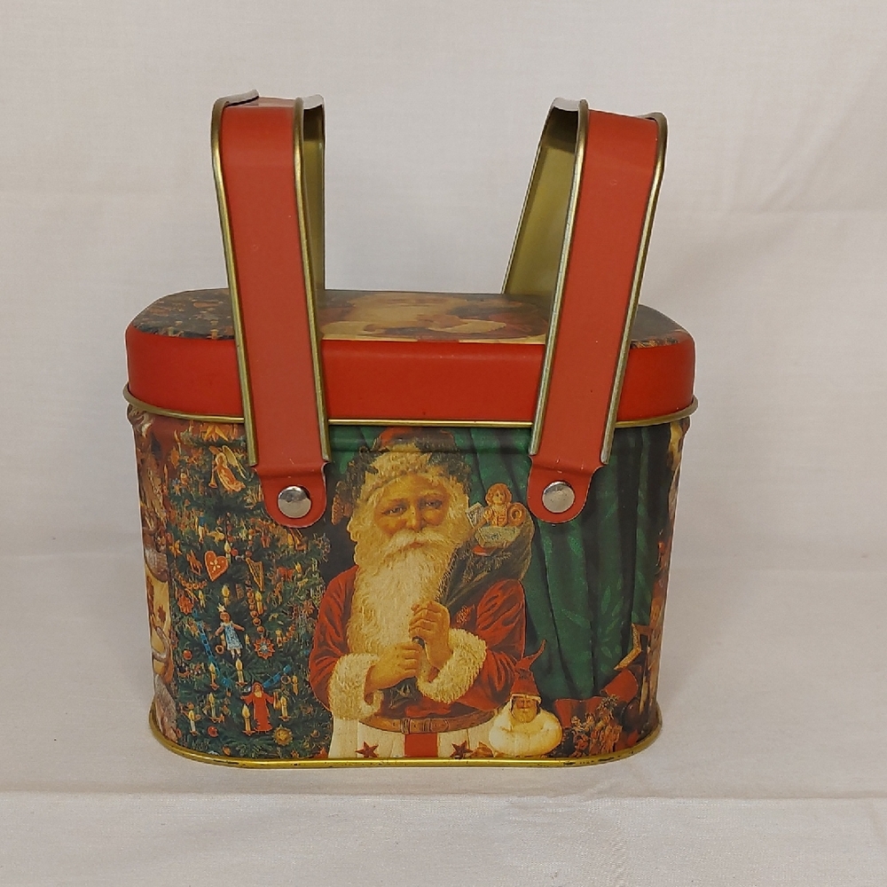 Vintage Santa Claus Holiday Tin Basket